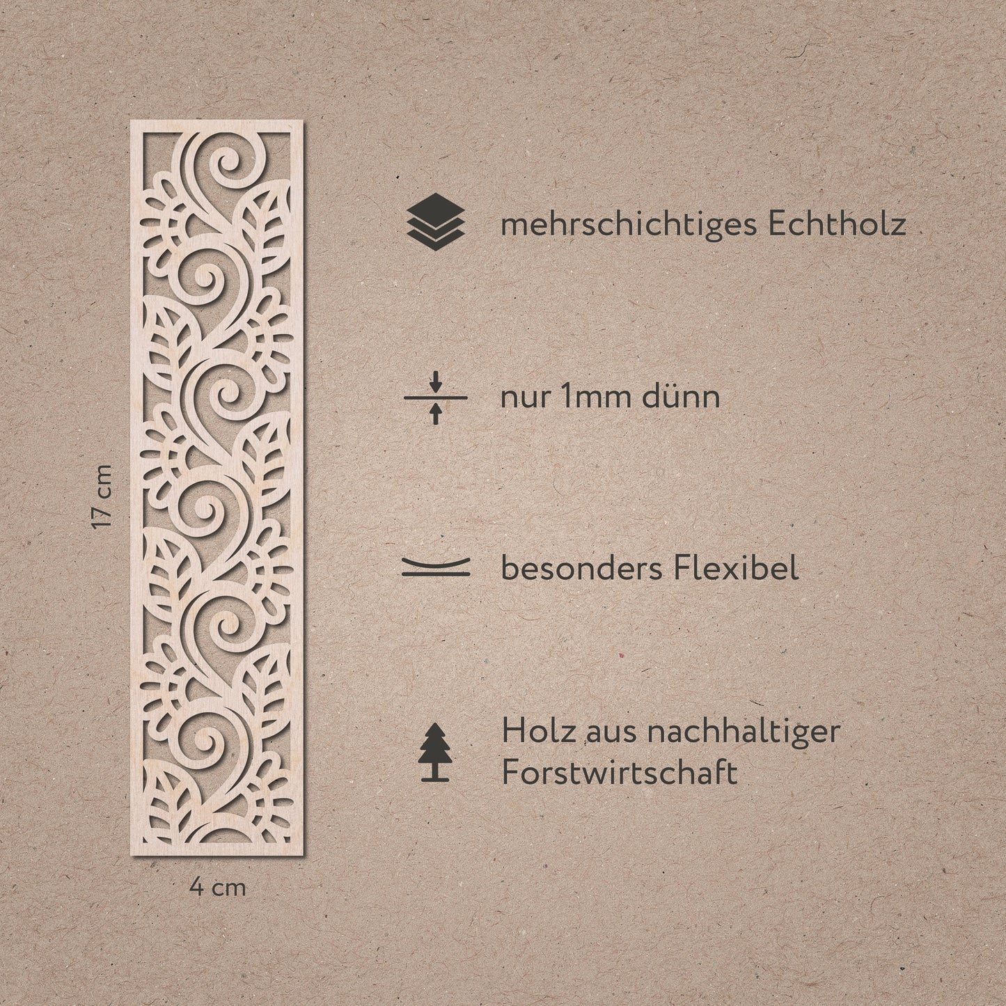Lesezeichen aus Holz - 'Floral'