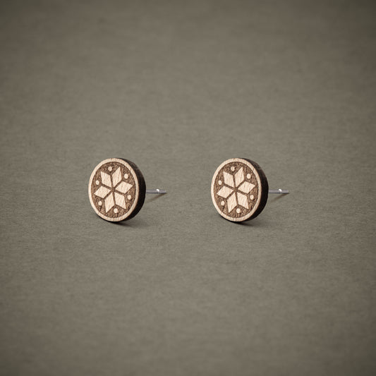 Ohrstecker aus Holz | geometrische Blume dunkel