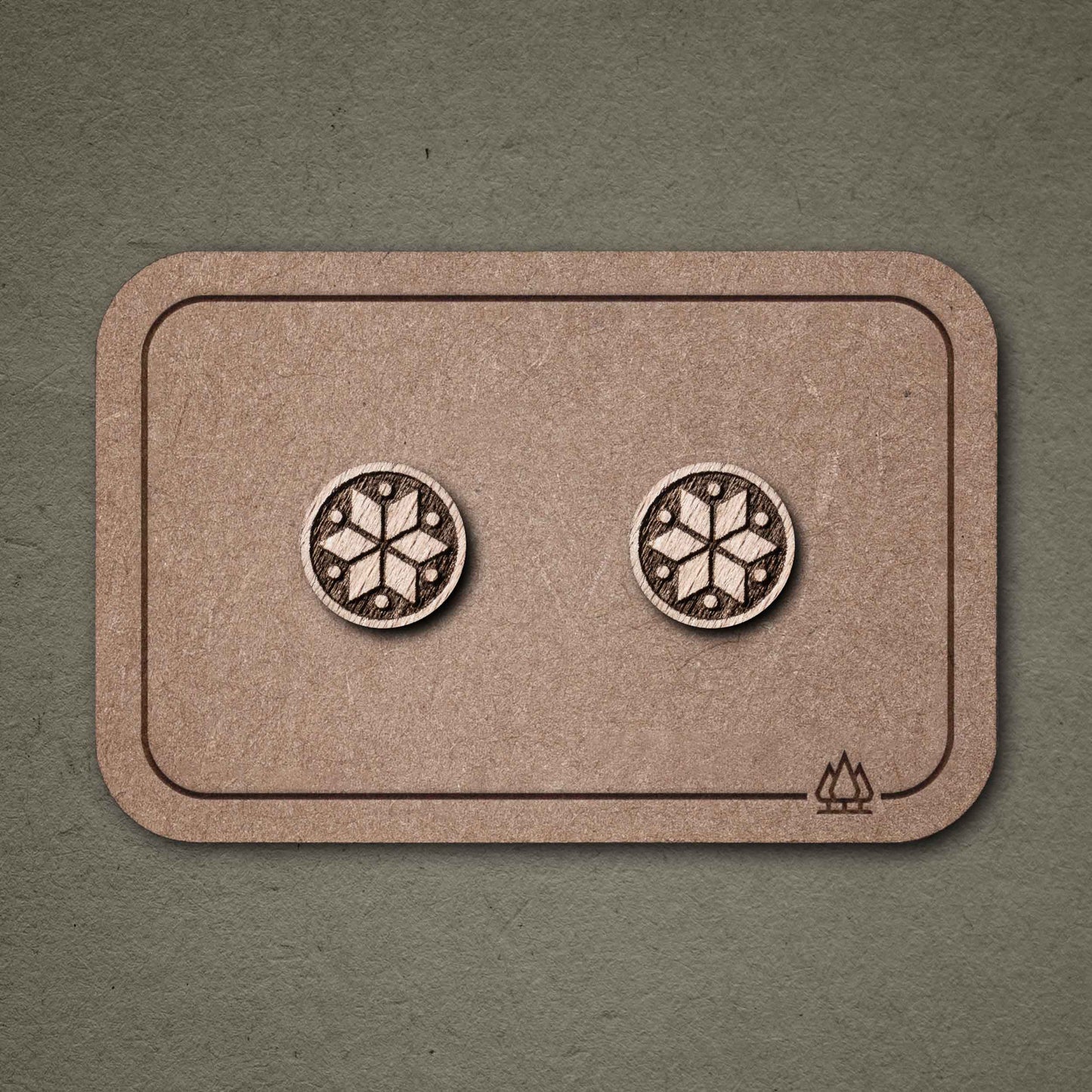 Ohrstecker aus Holz "geometrische Blume dunkel" // 9mm